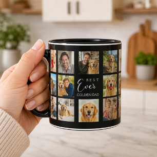 Caneca Pai pai de Golden Retriever colagem de fotos preto