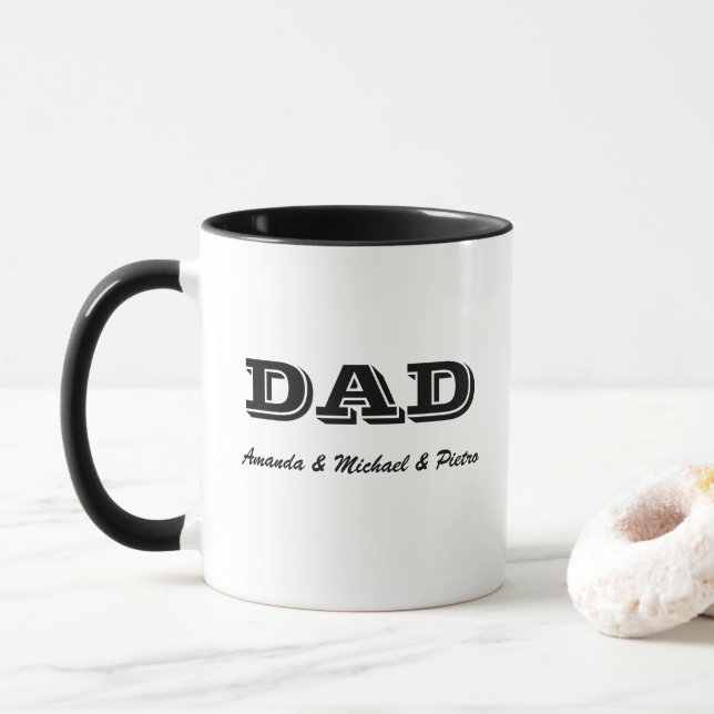 Caneca Pai Personalizado Com Nomes De Crianças (Com Donut)