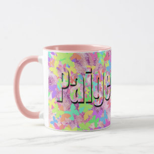 Caneca Paige, Logotipo Girls Nome Em Borboletas De Pastel