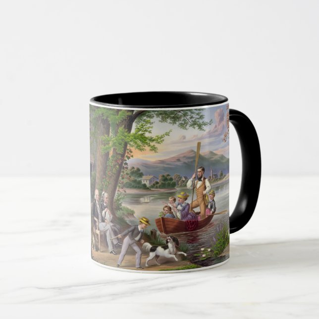 Caneca Painting Family Landscape Lake Pessoas Nature Dog (Frente Esquerda)