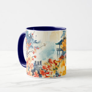 Caneca Paisagem Asiática com Pagoda