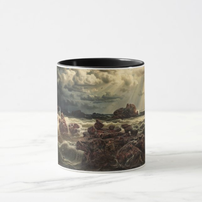 Caneca Paisagem Costeira com Navios no Horizonte (Centro)