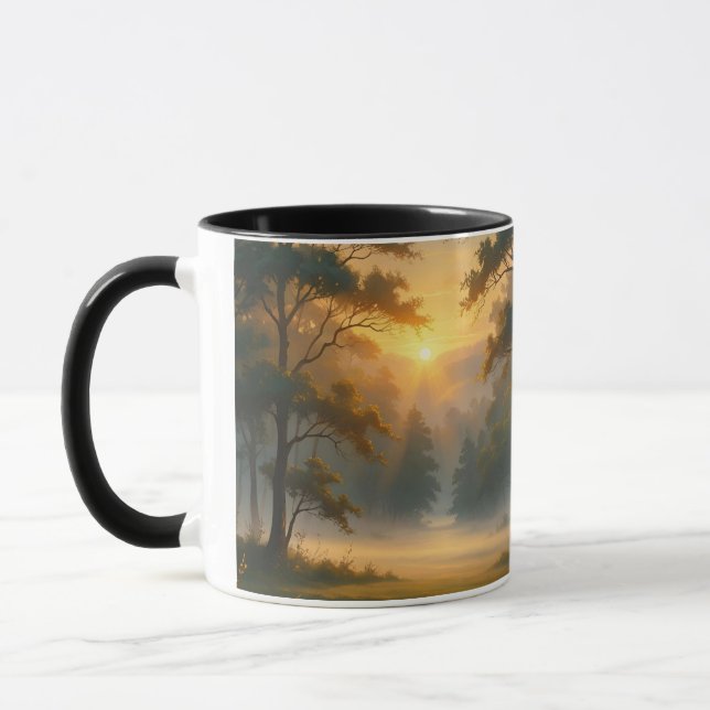 Caneca Paisagem da Floresta Montanha Sunset com Duas Árvo (Esquerda)