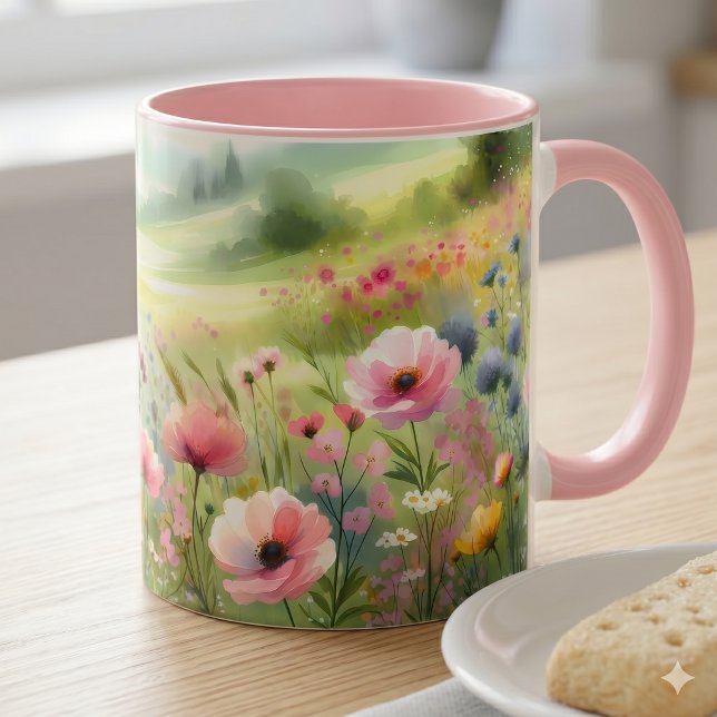 Caneca Paisagem de Prado de Flores Silvestres Pastel (Pastel Wildflower Meadow Landscape Mug)