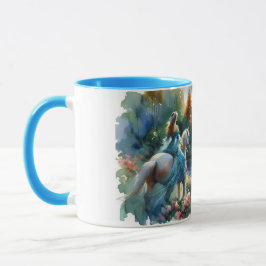 Caneca Paisagem de Sonho da Floresta com Rio e Cavaleira