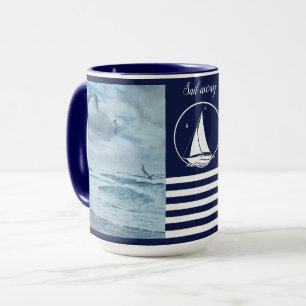 Caneca Paisagem do Pacífico/azul-marinho/vela/veleiro