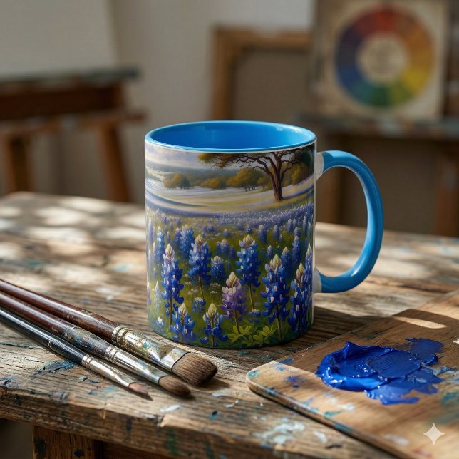 Caneca Paisagem do Prado de Bluebonnet do Texas (Texas Bluebonnet Meadow Landscape Mug)