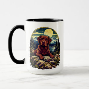 Caneca Paisagem Montanhosa com Labrador Chocolate