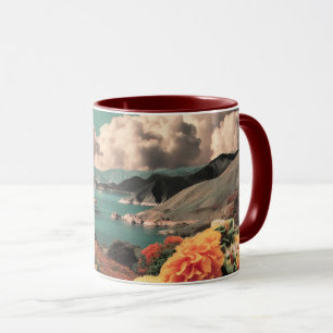 Caneca Paisagem Montanhosa Surrealista com Planetas e Nuv