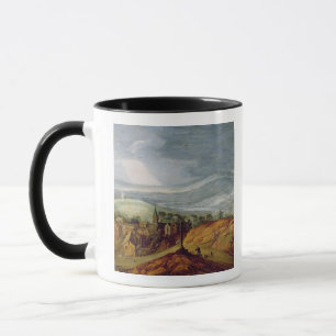 Caneca Paisagem rural com um peregrino que ajoelha-se