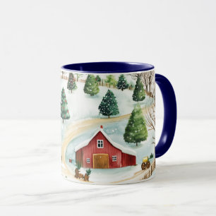 Caneca Paisagem russa de inverno com árvores de flores