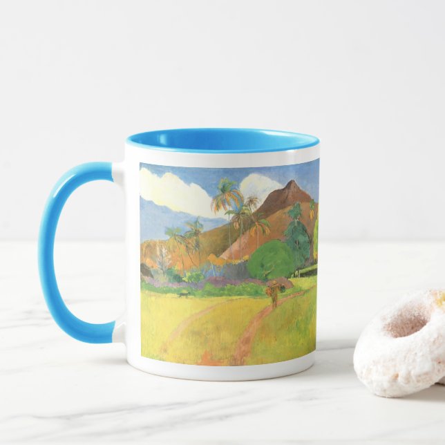 Caneca Paisagem Taitiana, Montanhas Tahiti, Paul Gauguin (Com Donut)