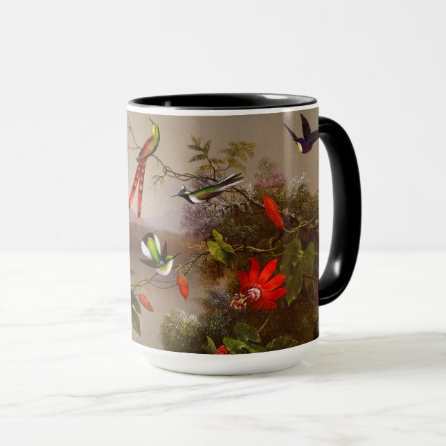Caneca Paisagem tropical com dez beija-flores (Frente Esquerda)