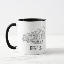Caneca Paisagem Urbana de Bergen Noruega Desenho Linear B
