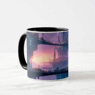 Caneca Paisagem Urbana Futurista ao Crepúsculo