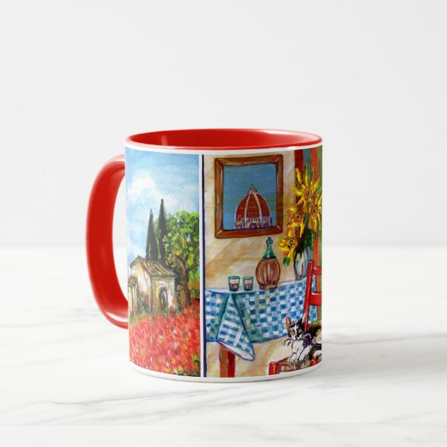CANECA PAISAGENS DA TÚSCULA,COZINHA,FLORES,GATO E VINHO (Frente Esquerda)