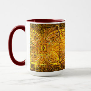 Caneca Paisley Amarelo e Dourado em Fundo Preto