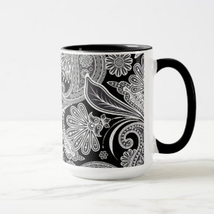 Caneca Paisley do Ornamentado Preto e Branco