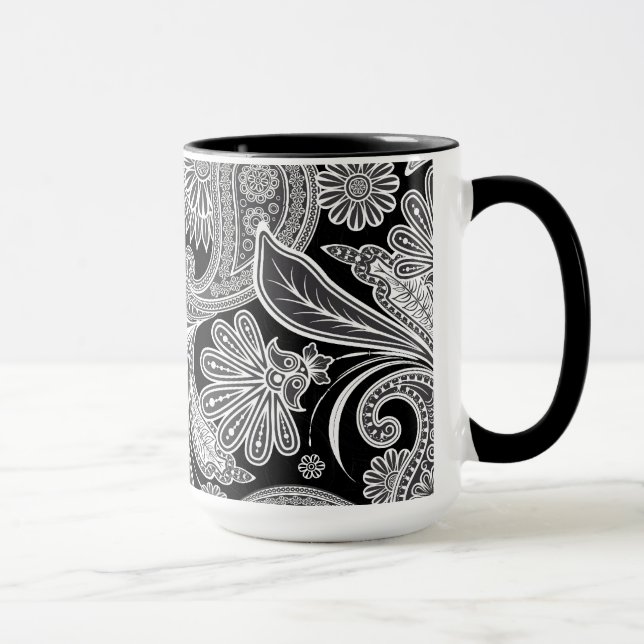 Caneca Paisley do Ornamentado Preto e Branco (Direita)