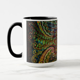 Caneca Paisley Multicolor em Fundo Preto