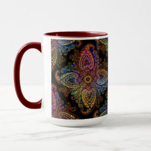 Caneca Paisley Multicolorido em Fundo Preto