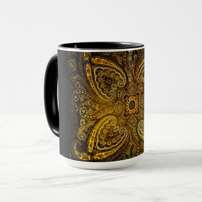 Caneca Paisley Nostalgia Dourada (Frente Esquerda)