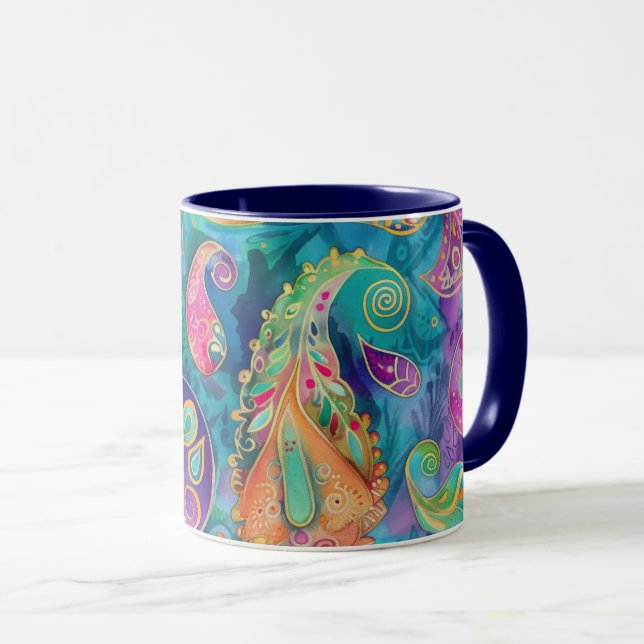 Caneca Paisley Whimsical Bonito e Vibrante (Frente Esquerda)