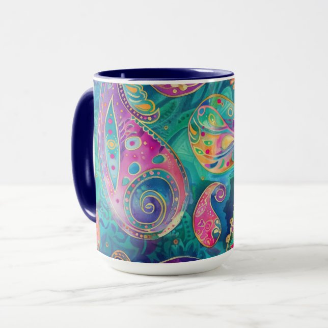 Caneca Paisley Whimsical Bonito e Vibrante (Frente Esquerda)