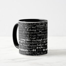 Caneca Palavras Inspirativas Pretas e Brancas