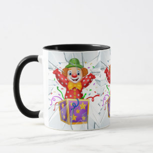Caneca palhaço debaixo da janela quebrada