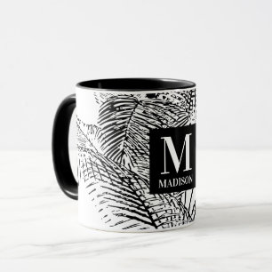 Caneca Palm Tree deixa Abstrato preto e branco monograma