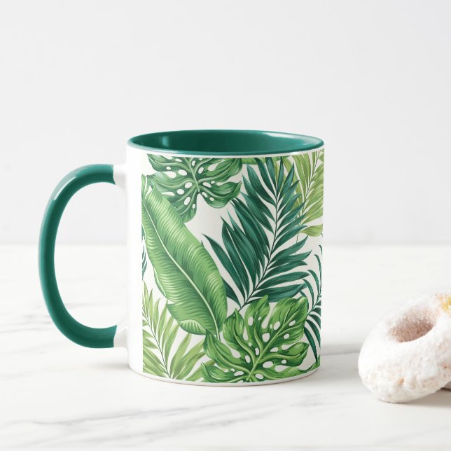 Caneca Palma Tropical Verde Folha Monstera (Com Donut)