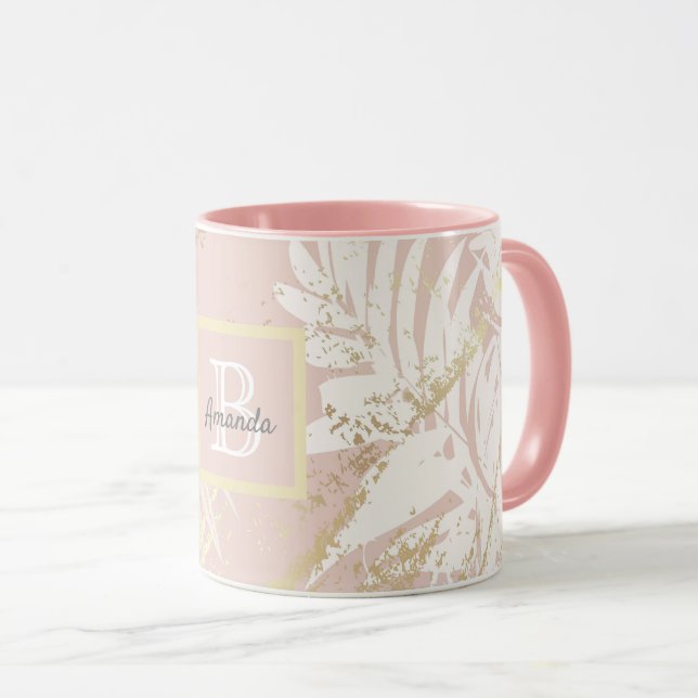 Caneca Palmeira-rosa deixa monograma dourado (Frente Esquerda)