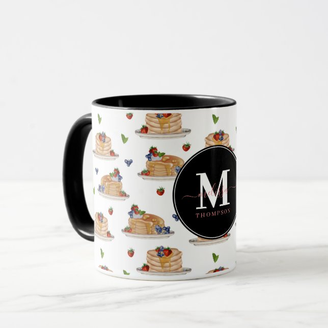 Caneca Pancakes Berries Breakfast Brunch Monogrammed Name (Frente Esquerda)