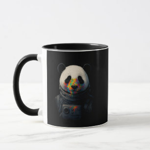 Caneca Panda Astronauta com Salpico de Tinta Neon 