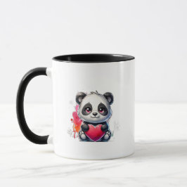 Caneca Panda bonita abraçando um coração