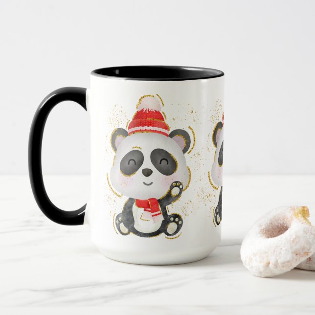 Caneca Panda Café de inverno de Natal (Com Donut)