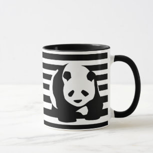 Caneca Panda e faixas brancas e pretas