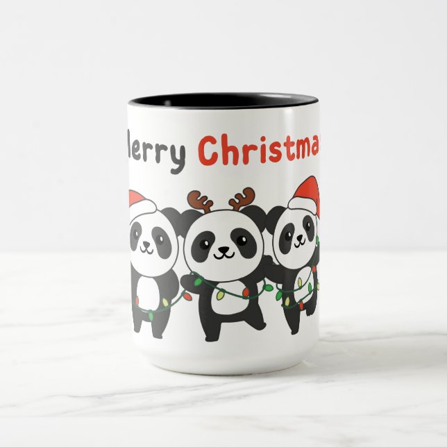 Caneca Panda Natal Animais Pandas Feliz Natal (Centro)