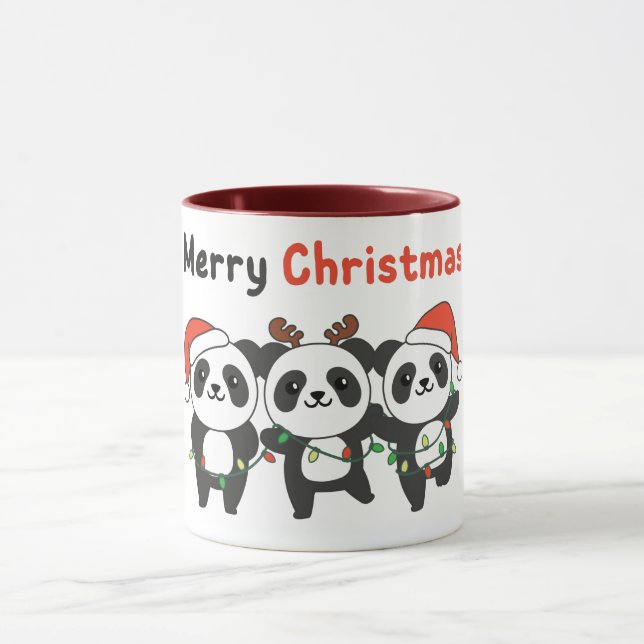 Caneca Panda Natal Animais Pandas Feliz Natal (Centro)