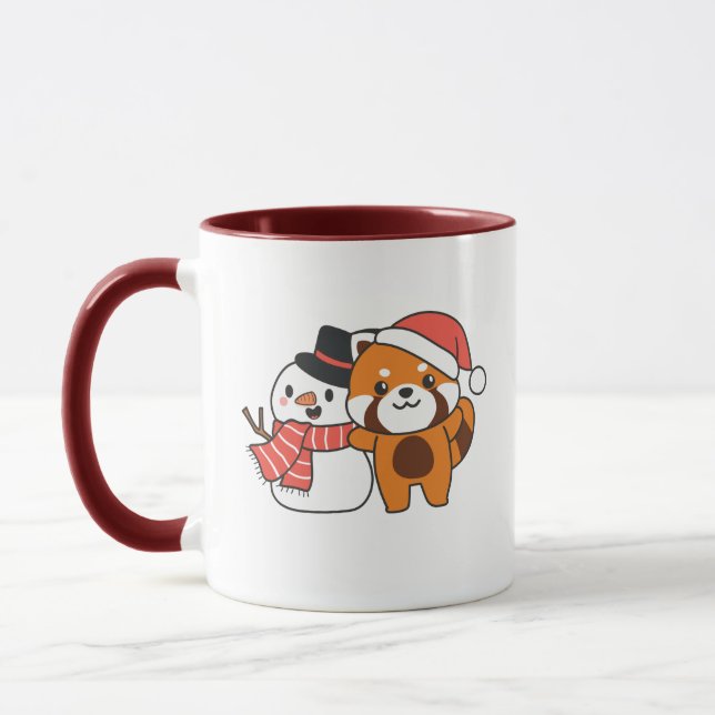 Caneca Panda Vermelha Com Neve No Inverno Para O Natal (Esquerda)