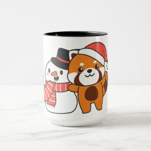 Caneca Panda Vermelha Com Neve No Inverno Para O Natal
