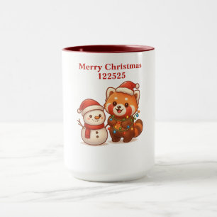 Caneca Panda vermelho com boneco de neve
