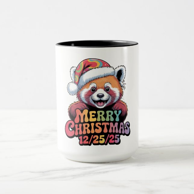 Caneca Panda Vermelho Feliz Natal 12/25/25 (Centro)