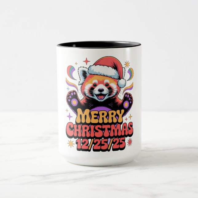 Caneca Panda Vermelho Feliz Natal 12/25/25 (Centro)