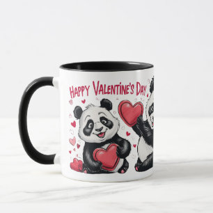Caneca Pandas em Ação Cardíaca: Cheio Dia de os namorados