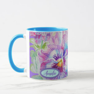 Caneca Panscolor D'água, Floral Bonito, Púrpura, Mug