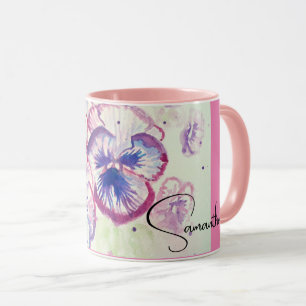 Caneca Panteras Pansíveis Flor Flor de Aquarela Púrpura C