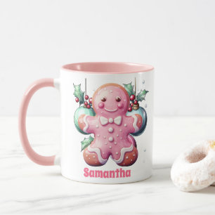 Caneca Pão de Gengibre Rosa Natal Crianças Chocolate Quen