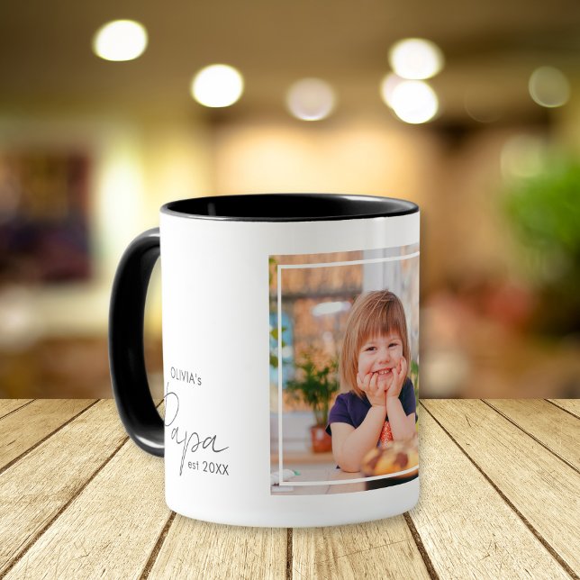 Caneca Papá Personalizado no Ano Passado (Personalized Papa Est Year Grandkid Name Photo Mug)